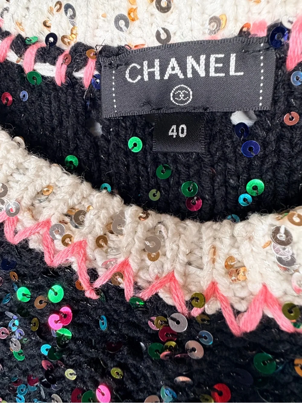 Chanel Sequin Knit Tank Top Black Multicolor CC Size 40 XS S